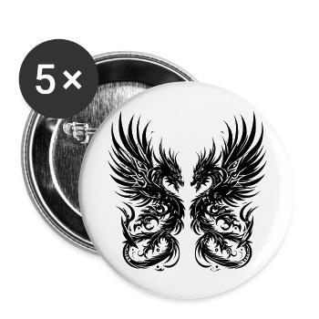Fantasy Dragon Anime Drachenkopf Mythisch Reptil Magie - Buttons groß 56 mm (5er Pack) - Weiß - Vorne