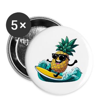 Ananas-Surfen mit Sonnenbrille am Meer - Buttons groß 56 mm (5er Pack) - Weiß - Vorne
