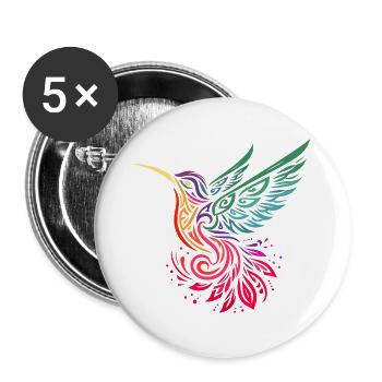 Kolibri Kolibri mehrfarbig im Tribal-Stil - Buttons groß 56 mm (5er Pack) - Weiß - Vorne