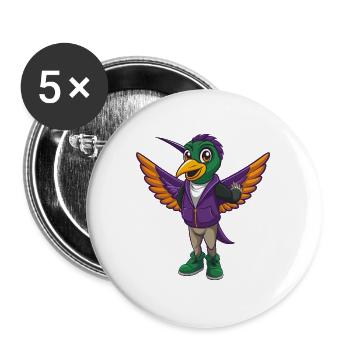 Hummingbird Funny Kawaii Cartoon Character Clipart - Buttons large 2.2''/56 mm (5-pack) - white - Front
