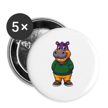 Nilpferd Lustige Kawaii Cartoon Figur Clipart - Buttons groß 56 mm (5er Pack) - Weiß - Vorne