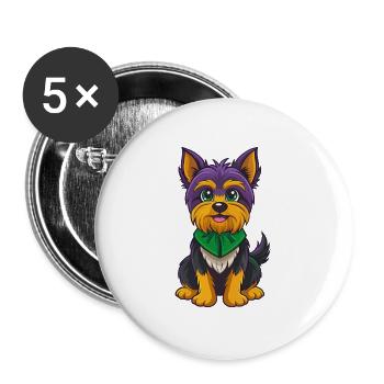 Yorkshire Terrier Hund Kawaii Zeichentrickfigur - Buttons groß 56 mm (5er Pack) - Weiß - Vorne