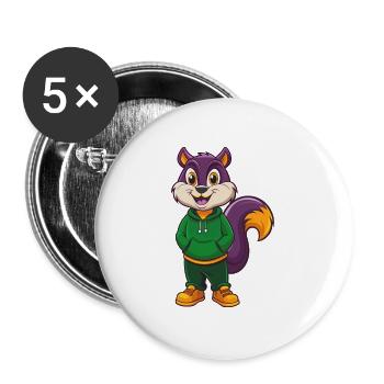 Squirrel Funny Kawaii Cartoon Character Clipart - Buttons large 2.2''/56 mm (5-pack) - white - Front