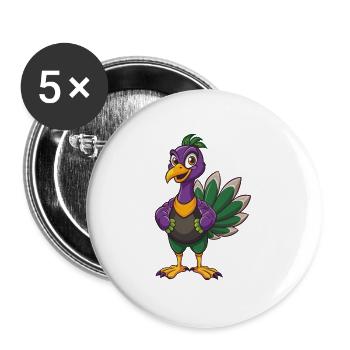 Pfau Lustige Kawaii Cartoon Figur Clipart - Buttons groß 56 mm (5er Pack) - Weiß - Vorne