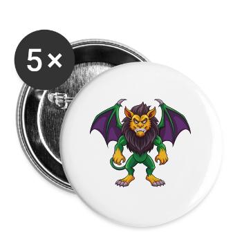 Manticore drôle Kawaii dessin animé Personnage Clipart - Lot de 5 grands badges (56 mm) - blanc - Devant