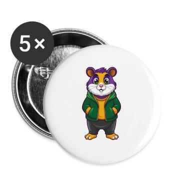 Hamster Lustige Kawaii Cartoon Figur Clipart - Buttons groß 56 mm (5er Pack) - Weiß - Vorne