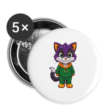 Kitten Funny Kawaii Cartoon Character Clipart - Buttons large 2.2''/56 mm (5-pack) - white - Front