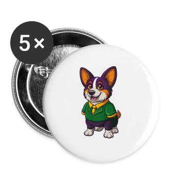 Corgi chien drôle Kawaii dessin animé Personnage Clipart - Lot de 5 grands badges (56 mm) - blanc - Devant