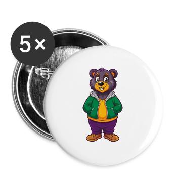 Bear Funny Kawaii Cartoon Character Clipart - Buttons large 2.2''/56 mm (5-pack) - white - Front