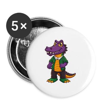 Alligator Lustige Kawaii Cartoon Figur Clipart - Buttons groß 56 mm (5er Pack) - Weiß - Vorne