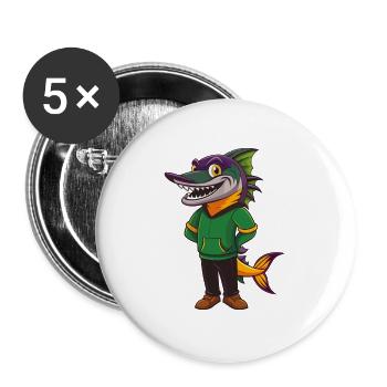 Barracuda Funny Kawaii Dessin animé Personnage Clipart - Lot de 5 grands badges (56 mm) - blanc - Devant