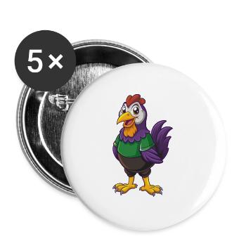 Hen Drôle Kawaii Dessin Animé Personnage Clipart - Lot de 5 grands badges (56 mm) - blanc - Devant