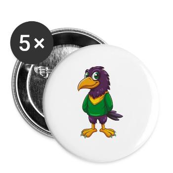 Crow Funny Kawaii Cartoon Character Clipart - Buttons large 2.2''/56 mm (5-pack) - white - Front