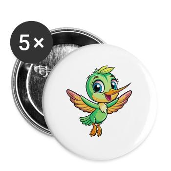 Hummingbird Cute Cartoon Character Kawaii Clipart - Buttons large 2.2''/56 mm (5-pack) - white - Front