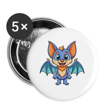 Chauve-souris mignon personnage de dessin animé Kawaii Clipart - Lot de 5 grands badges (56 mm) - blanc - Devant
