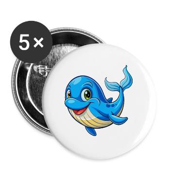 Blauwal Niedliche Cartoon Figur Kawaii Clipart - Buttons groß 56 mm (5er Pack) - Weiß - Vorne