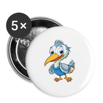 Heron Cute Cartoon Character Kawaii Clipart - Buttons large 2.2''/56 mm (5-pack) - white - Front