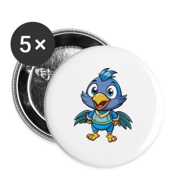 Crow Cute Cartoon Character Kawaii Clipart - Buttons large 2.2''/56 mm (5-pack) - white - Front
