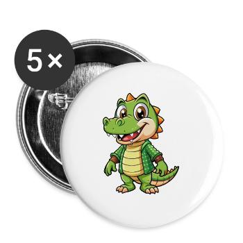 Krokodil Niedliche Cartoon Figur Kawaii Clipart - Buttons groß 56 mm (5er Pack) - Weiß - Vorne