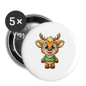 Elch Niedliche Zeichentrickfigur Kawaii Clipart - Buttons groß 56 mm (5er Pack) - Weiß - Vorne