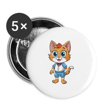 Cat Cute Cartoon Character Kawaii Clipart - Buttons large 2.2''/56 mm (5-pack) - white - Front