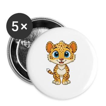 Gepard Niedliche Zeichentrickfigur Kawaii Clipart - Buttons groß 56 mm (5er Pack) - Weiß - Vorne