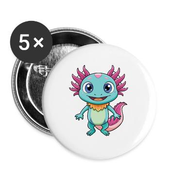 axolotl mignon personnage de dessin animé Kawaii Clipart - Lot de 5 grands badges (56 mm) - blanc - Devant