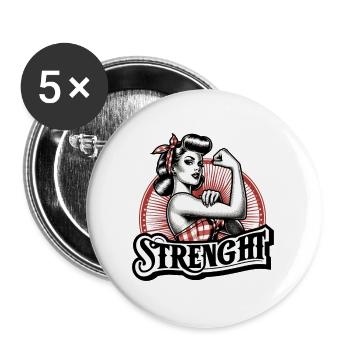 Stärke starke Frau Rockabilly Geschenk - Buttons groß 56 mm (5er Pack) - Weiß - Vorne