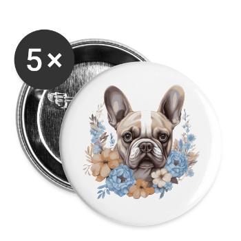 Bouledogue français avec des fleurs - Lot de 5 grands badges (56 mm) - blanc - Devant