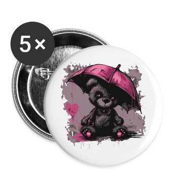 Niedlicher Teddybär mit Regenschirm - Buttons groß 56 mm (5er Pack) - Weiß - Vorne
