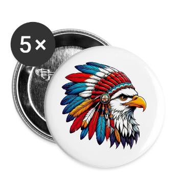 Indianer Adler Amerikanische Rothaut - Buttons groß 56 mm (5er Pack) - Weiß - Vorne