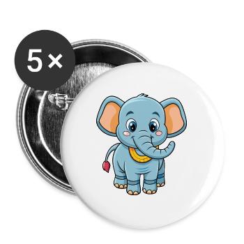 Elefant Niedliche Zeichentrickfigur Kawaii Clipart - Buttons groß 56 mm (5er Pack) - Weiß - Vorne