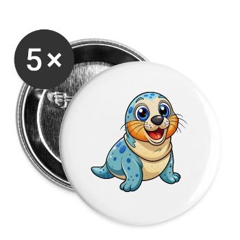 Siegel Niedliche Zeichentrickfigur Kawaii Clipart - Buttons groß 56 mm (5er Pack) - Weiß - Vorne