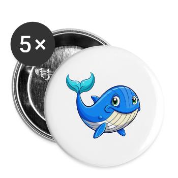 Blauwal Niedliche Cartoon Figur Kawaii Clipart - Buttons groß 56 mm (5er Pack) - Weiß - Vorne