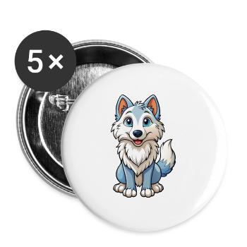 Arctic Wolf Cute Cartoon Character Kawaii Clipart - Buttons large 2.2''/56 mm (5-pack) - white - Front