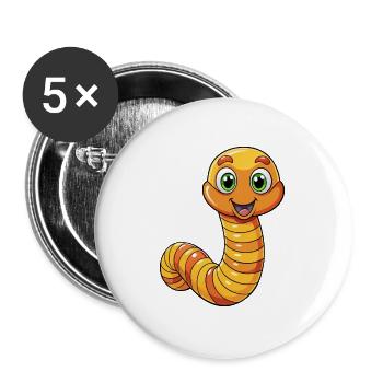 Regenwurm Niedliche Zeichentrickfigur Kawaii Clipart - Buttons groß 56 mm (5er Pack) - Weiß - Vorne