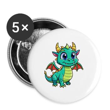 Dragon Cute Cartoon Character Kawaii Clipart - Buttons large 2.2''/56 mm (5-pack) - white - Front