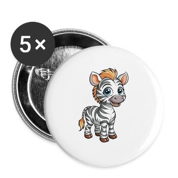 Zebra Cute Cartoon Character Kawaii Clipart - Buttons large 2.2''/56 mm (5-pack) - white - Front