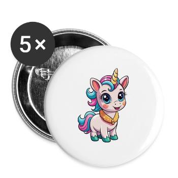 Einhorn Niedliche Cartoon Figur Kawaii Clipart - Buttons groß 56 mm (5er Pack) - Weiß - Vorne
