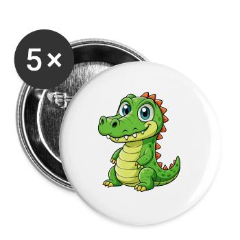 Krokodil Niedliche Cartoon-Figur Kawaii Clipart - Buttons groß 56 mm (5er Pack) - Weiß - Vorne