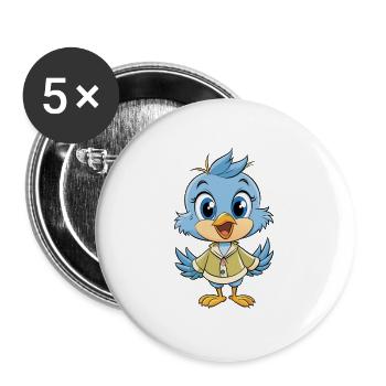 Titmouse Niedliche Cartoon-Figur Kawaii Clipart - Buttons groß 56 mm (5er Pack) - Weiß - Vorne