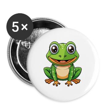 Frog Cute Cartoon Character Kawaii Clipart - Buttons large 2.2''/56 mm (5-pack) - white - Front