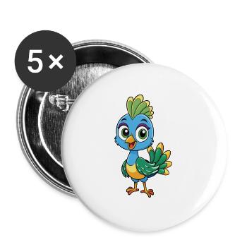 Peacock Cute Cartoon Character Kawaii Clipart - Buttons large 2.2''/56 mm (5-pack) - white - Front