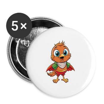 Robin Niedliche Zeichentrickfigur Kawaii Clipart - Buttons groß 56 mm (5er Pack) - Weiß - Vorne