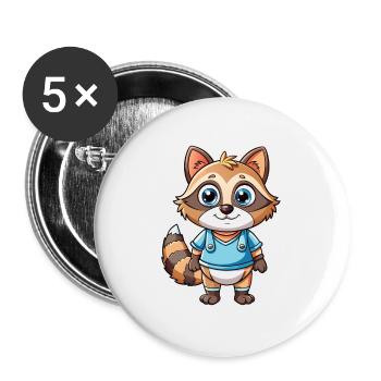 Raccoon Cute Cartoon Character Kawaii Clipart - Buttons large 2.2''/56 mm (5-pack) - white - Front
