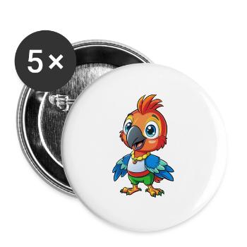 Parrot Cute Cartoon Character Kawaii Clipart - Buttons large 2.2''/56 mm (5-pack) - white - Front