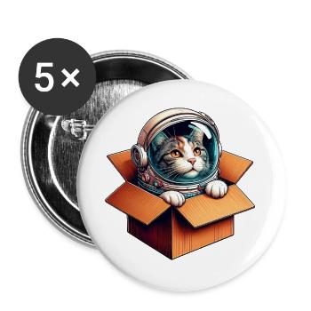 Astronaut Katze - Buttons groß 56 mm (5er Pack) - Weiß - Vorne