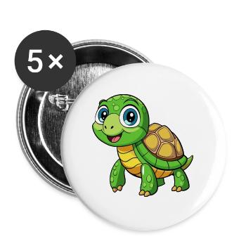 Schildkröte Niedliche Zeichentrickfigur Kawaii Clipart - Buttons groß 56 mm (5er Pack) - Weiß - Vorne