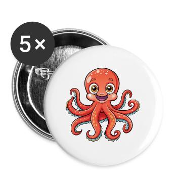 Octopus Cute Cartoon Character Kawaii Clipart - Buttons large 2.2''/56 mm (5-pack) - white - Front