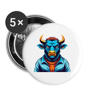 Bull Colorful Kawaii Cartoon Character Clipart - Buttons large 2.2''/56 mm (5-pack) - white - Front
